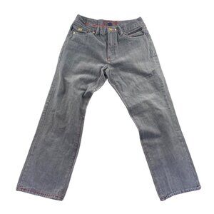 Coogi Mens Embroidered Jeans 34x34 Gray Denim Straight Leg Red Stitched